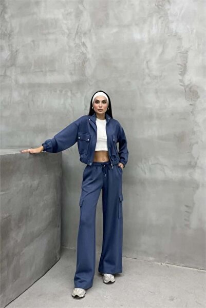 Dipmoda Women Cargo Pocket Tracksuit Lycra Fabric Sweatsuit Set Dpasp7272