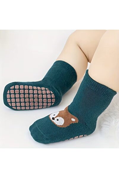 Rediquis 1 Çift Unisex Çocuk Ayıcık Desenli Kaymaz Zemin Çorapları - Yumuşak, Nefes Alabilir Bebek Çorabı