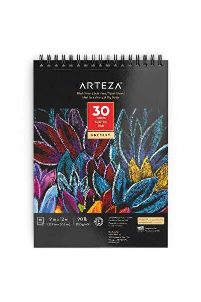 ARTEZA دفتر رسم حلزوني، ورق أسود، 9 × 12 بوصة، 30 ورقة، عبوة واحدة