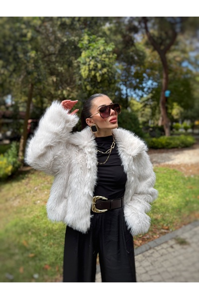 GÜLCİCİ EKRU FERMUAR DETAYLI KÜRK