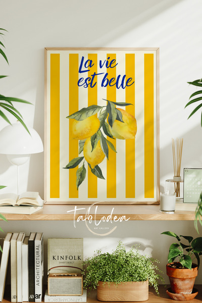 tablodea Poster minimalist în stil italian cu model de lămâie în dungi, pictu...
