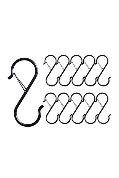 OEM Set 10 cârlige metalice în formă de S pentru agățarea plantelor, ustensilelor de bucătărie, prosoapelor, lămpilor, hainelor, negre