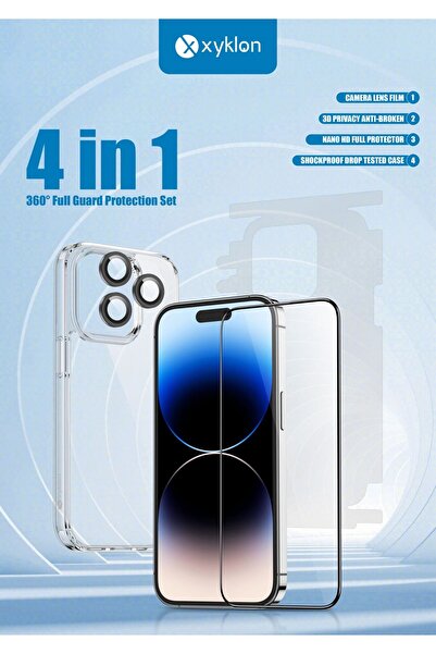 Xyklon مجموعة حماية كاملة 360 درجة باللون الأسود لجهاز iPhone 14 Pro Max