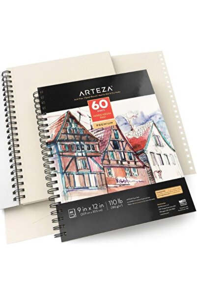 ARTEZA لوحة وسائط مختلطة 9 × 12 بوصة، (180 جرامًا للمتر المربع)، 60 ورقة، عبو...
