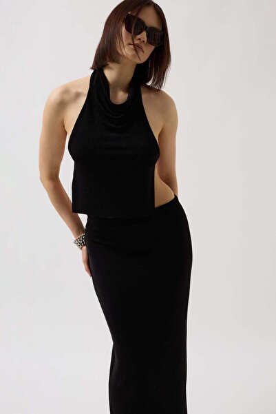 Maxi modena Shiny Fabric Maxi Black Skirt