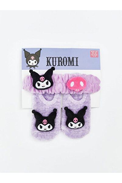 LC Waikiki Lila Kuromi Patterned Non-Slip Sole Girls' Home Socks and Headband