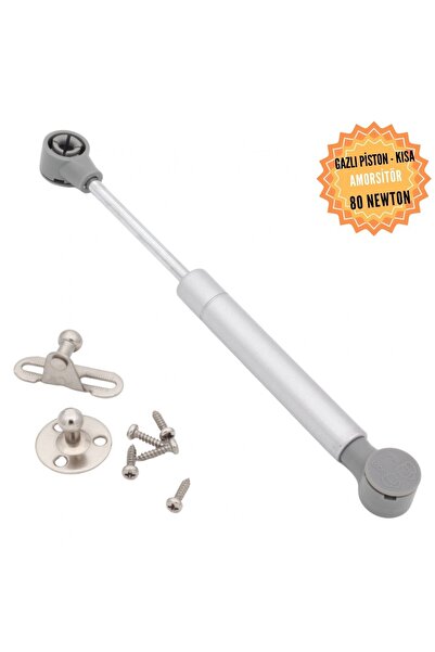 KOÇSAN Gazlı Piston Dolap Kalkar Kapak Amorsitörü Mat Gümüş 80 Newton Kısa