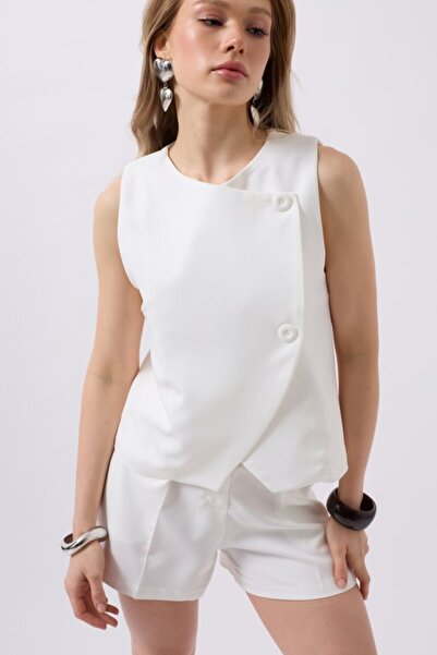 shopivastore Woven Vest with Side Buttons