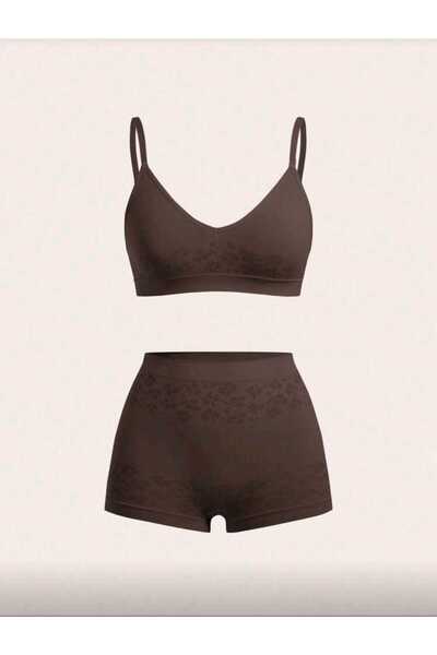 İltena Seamless, Knitted Fabric Casual Sports Bra and Panties Set