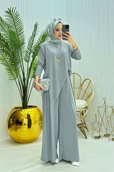 Dipmoda طقم حجاب نسائي من قماش كادي بقصة غير متماثلة مكون من قطعتين NMS072