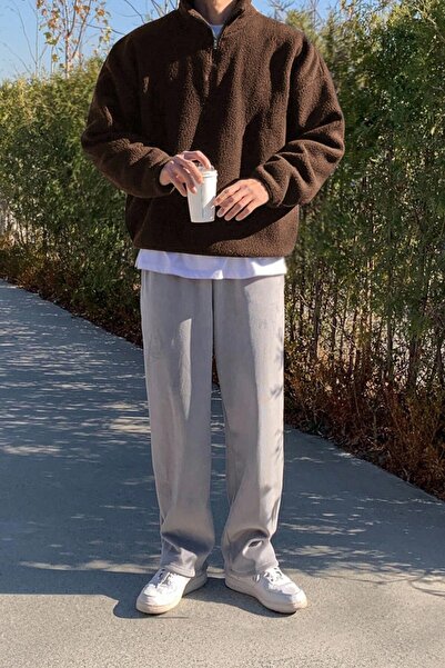 GHASSY CO. Men's Ultra Heat Plush Sherpa Oversize Half Metal Zipper Elastic Adjustable Fleece Sweatshirt