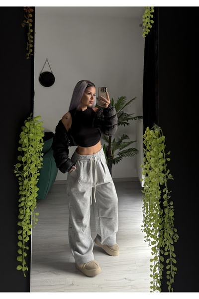 by SLA boutique Pantaloni wide leg cu snur si buzunare