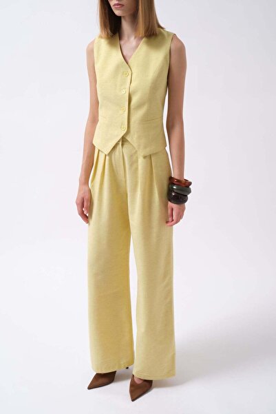 Maxi modena Flato Buttoned Yellow Vest with Pockets - L