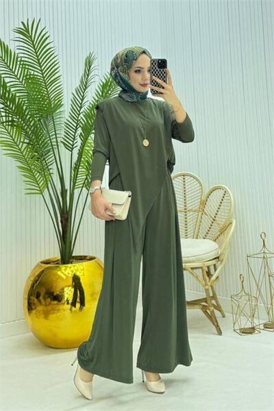 Dipmoda طقم حجاب نسائي من قماش كادي بقصة غير متماثلة مكون من قطعتين NMS072