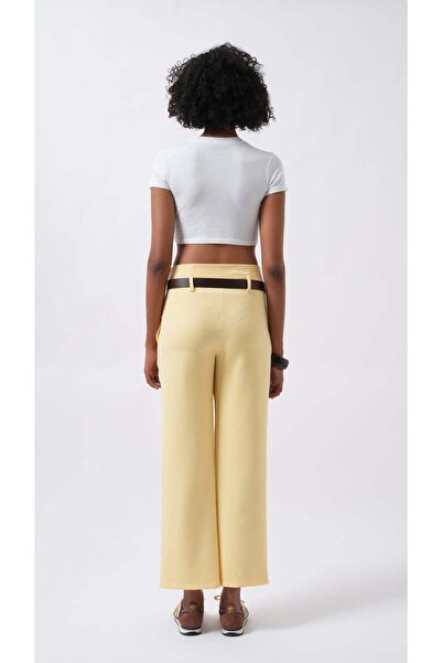 Maxi modena Belt Detail High Waist Yellow Trousers - 36