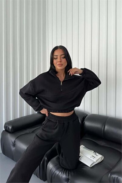 Neşeli Butik بدلة رياضية نسائية بسحاب 3 خيوط من الأعلى NDCB11640