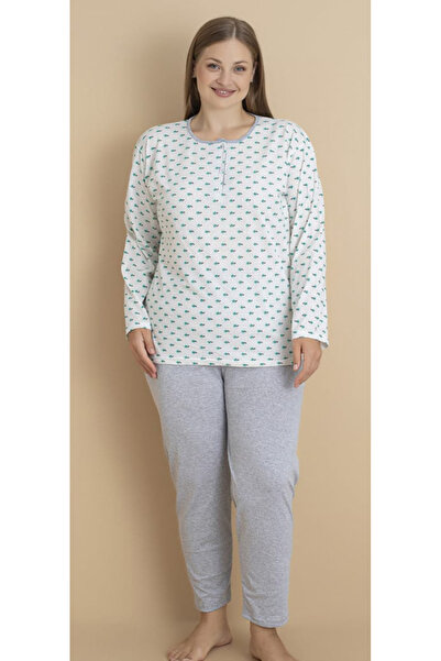 embody Women's cotton pyjamas, Set with blouse and long trousers, grey, grey ...