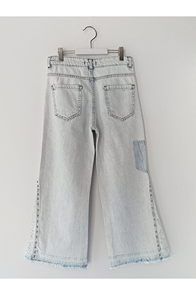 DobaKids Широкі штани з бахромою, оздоблені камінням, блакитні джинсові штани для дівчаток Джинсові штани для дівчаток з камінням