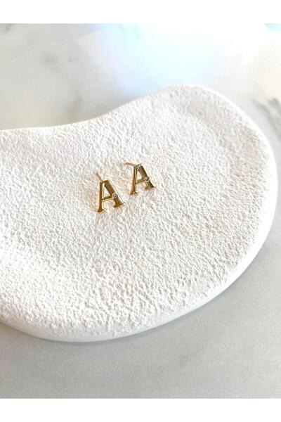 Lilyum Aksesuar Minik Zirkon Taş Detaylı A HARFİ Altın Sarı Rose Gold Renk Özel Seri Çelik Küpe (1 ÇİFT)