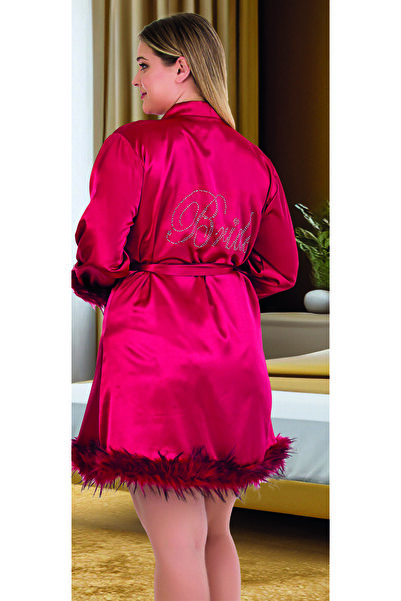 MOPİ Satin Feathered Bride Written Premium Dressing Gown-Comfortable & Stylish