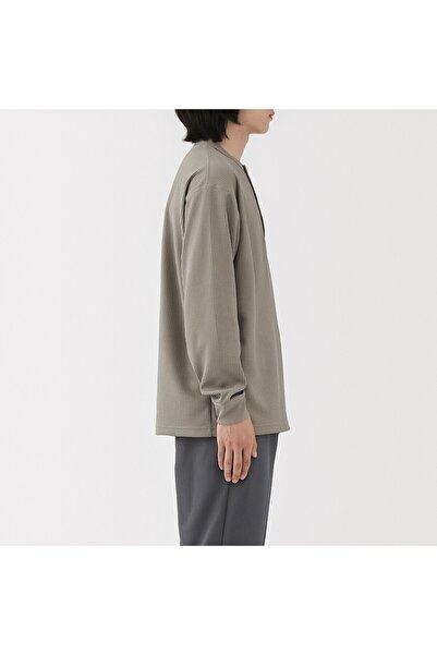 Muji Uv Protection Quick Dry Waffle Henley Neck Long Sleeve T-Shirt
