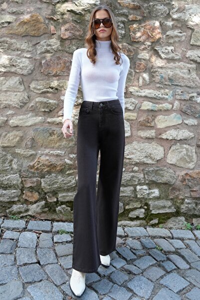 VAGGON Women's Bitter Brown 5-Pocket High Waist Palazzo Jeans Vs01204