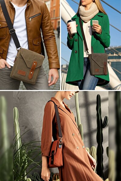 DARK COTTON 7059 Pretty Navy Blue Genuine Leather Water Resistant Waxed Canvas Messenger Shoulder School Bag