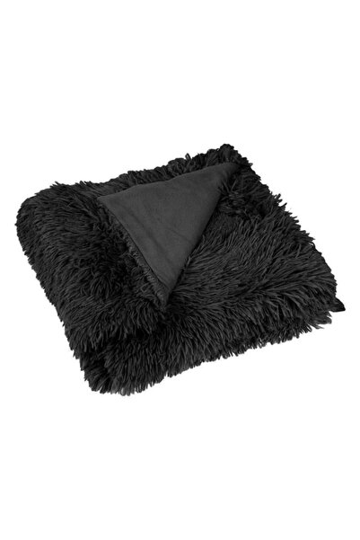 DavidaHome Fluffy, soft blanket, imitation faux fur, long pile, 160 x 130 cm, black