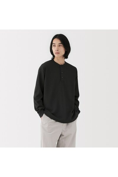 Muji Uv Protection Quick Dry Waffle Henley Neck Long Sleeve T-Shirt