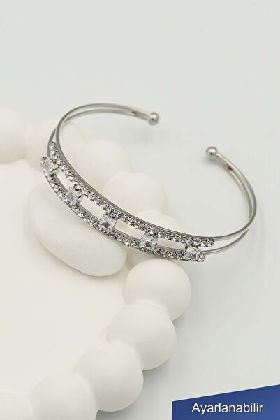 TREND COLLECTİON Kadın Gümüş Rengi Zirkon Taşlı Işıltılı Bileklik