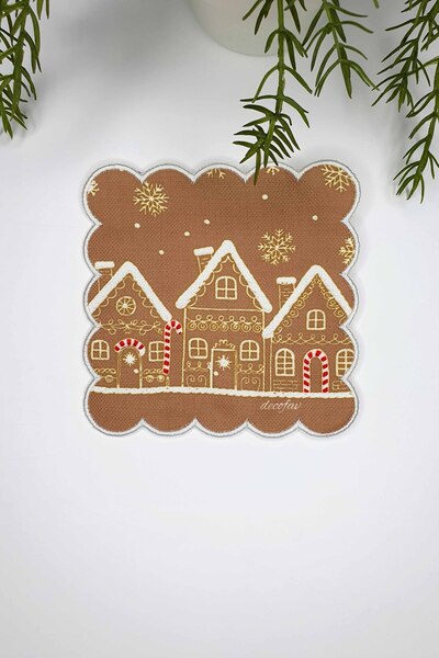 decofav Biscuit Color Christmas Themed Embroidered Cocktail Napkin 1 Piece