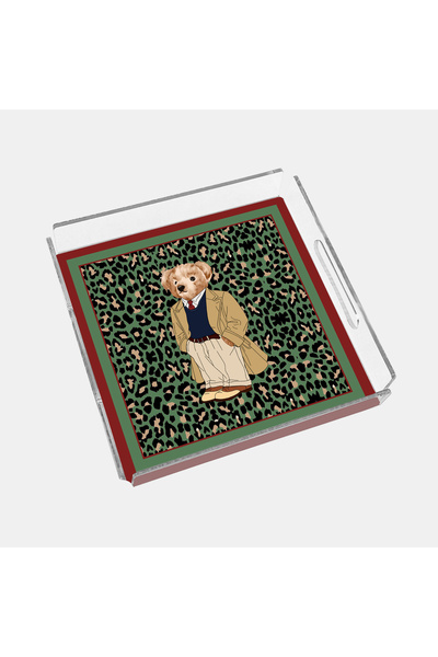 Sivella Leopar Teddy Bear 35x35 Pleksi Tepsi