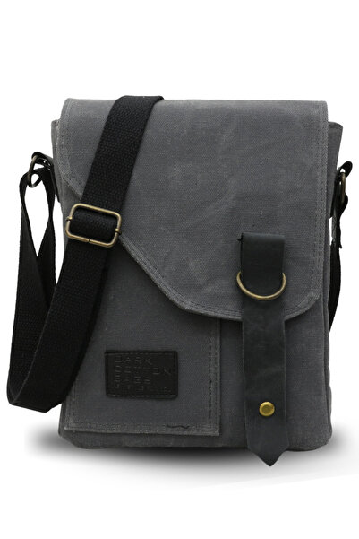 DARK COTTON 7059 Pretty Grey Genuine Leather Water Resistant Waxed Canvas Messenger Shoulder School Bag