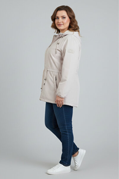embody Ladies' jacket large size with detachable hood, butter white zip pockets 8024-2