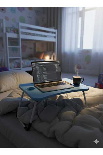 Golden Bark Foldable Wooden Laptop Table with Device Holder and Cup Slot - Multi-Purpose Portable Desk