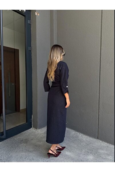 ALVOR Uzun Kollu Kot Elbise Lacivert