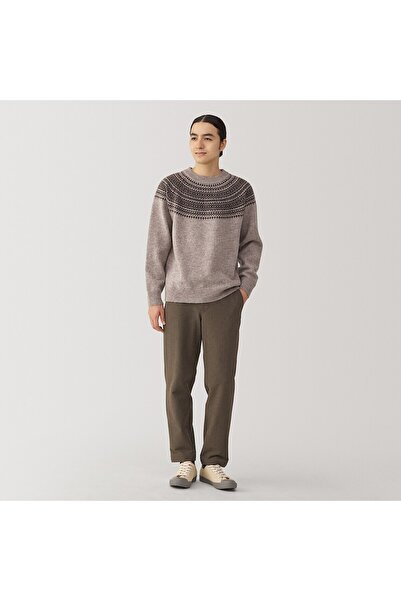 Muji Brushed Wool Jacquad Pattern Crew Neck Long Sleeves Sweater
