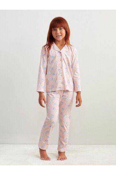 LC Waikiki Hilfa New Season Shirt Collar Printed Girls Pajama Set