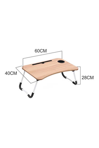 Golden Bark Foldable Wooden Laptop Table with Device Holder and Cup Slot - Multi-Purpose Portable Desk