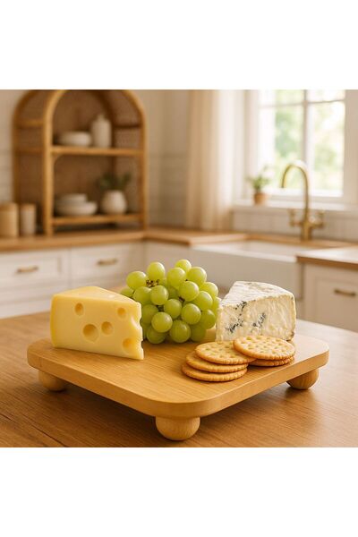 ENYAZA(2024) Bambu Top Ayaklı Sunumluk Kare 25x25 cm – Şık Pasta & Tatlı Kahv...