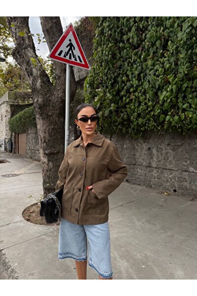 manana fashion Кафяво суедно яке с копчета от висок клас