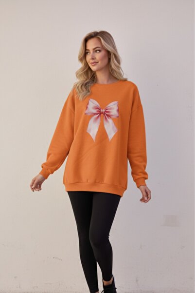 KOZİA OUTDOORS Cycling Collar Women's Bow-Shaped Women's Oversized Sweatshirt