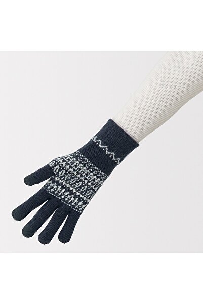 Muji Wool Blended Backside Brushed Touchscreen Gloves (Patterned)