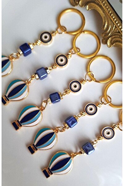 Svc Aksesuar Gift 5-Piece Evil Eye Beaded Symbol of Freedom Navy Blue Keychain with Balloon Detail 10.5 cm