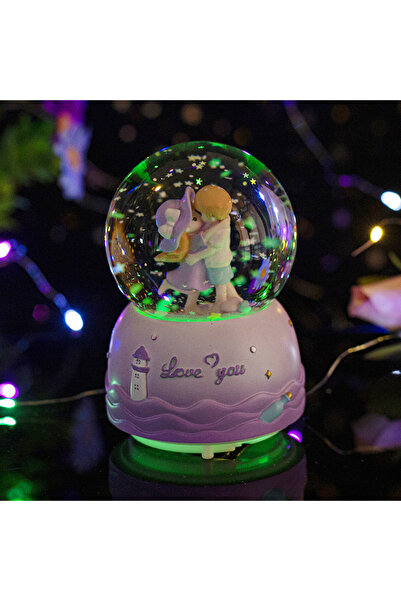 Livava Aşıklar Büyük Boy Kar Küresi Işıklı, Müzikli, Püskürtmeli, Mor, 16X12