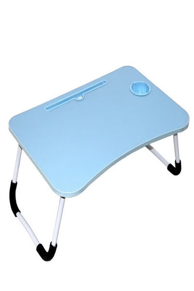 Golden Bark Foldable Wooden Laptop Table with Device Holder and Cup Slot - Multi-Purpose Portable Desk