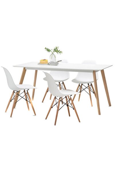 AWF AL WADI FURNITURE طقم طعام سلينو إيمز ١ طاولة طعام مستطيلة + ٤ كراسي خشبي...