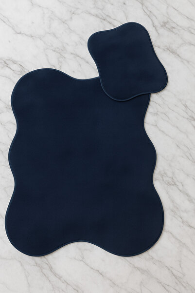 Bestekar Lina Navy Blue 80X140 - 50X70 Waterproof Leather Based Soft Surface Stain Resistant Bath Mat