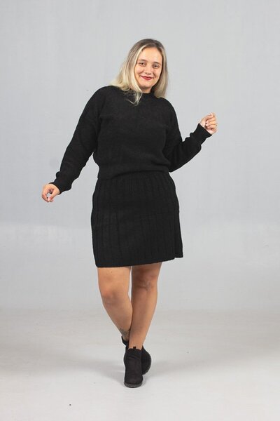 Truva XXL Standard and Plus Size Black Knitwear Skirt Sweater Set - Newest Fashion