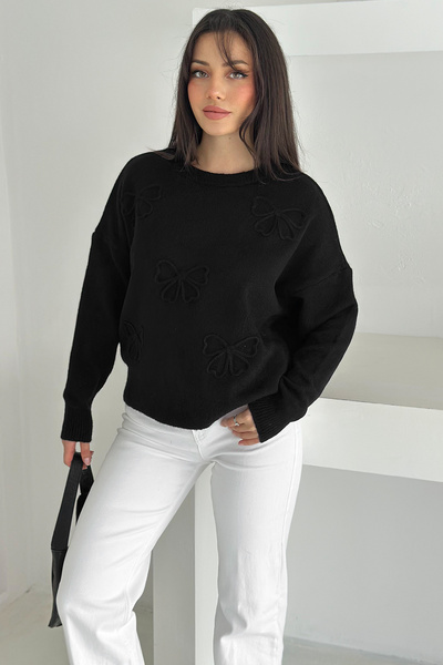 Noa&Noa سترة نسائية محبوكة مطرزة على شكل فراشة – نمط بسيط وزخرفي